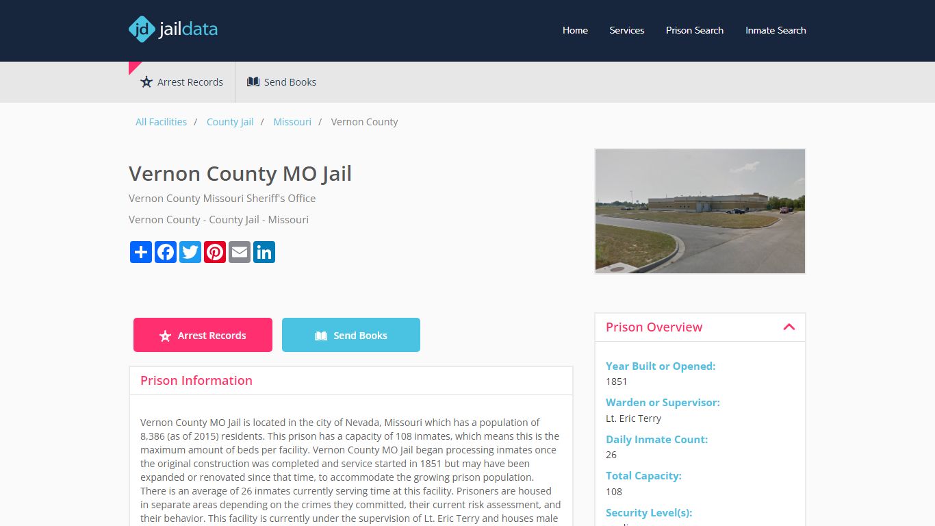 Vernon County MO Jail Inmate Search and Prisoner Info - Nevada, MO